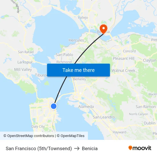 San Francisco (5th/Townsend) to Benicia map