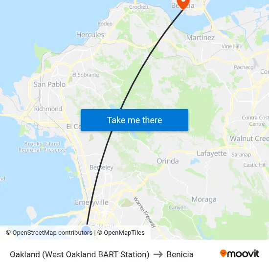 Oakland (West Oakland BART Station) to Benicia map