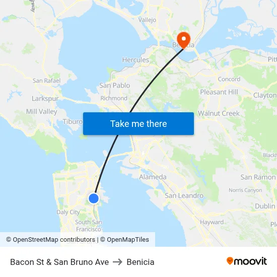 Bacon St & San Bruno Ave to Benicia map