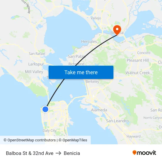 Balboa St & 32nd Ave to Benicia map