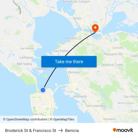 Broderick St & Francisco St to Benicia map
