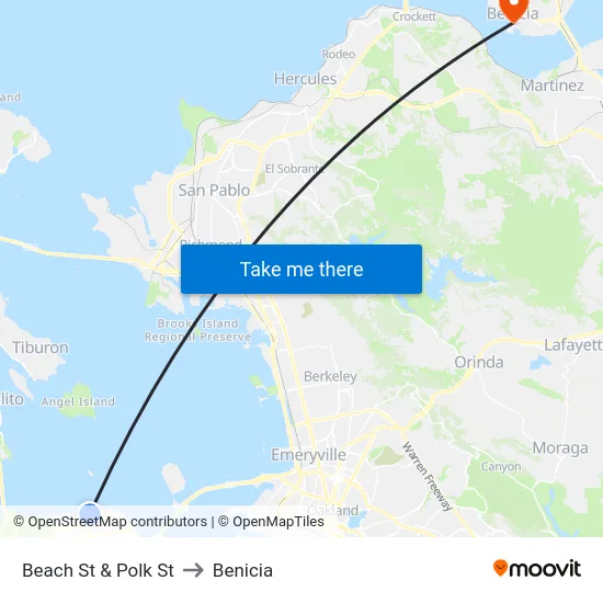 Beach St & Polk St to Benicia map