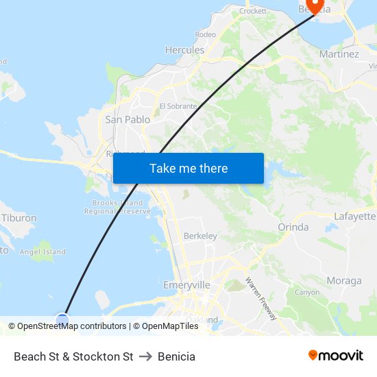 Beach St & Stockton St to Benicia map