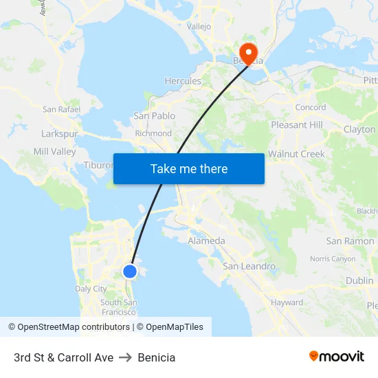 3rd St & Carroll Ave to Benicia map
