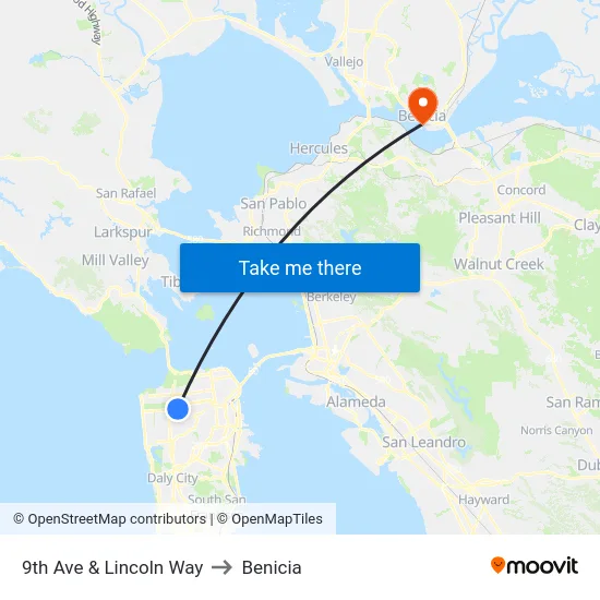 9th Ave & Lincoln Way to Benicia map