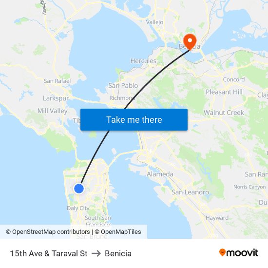 15th Ave & Taraval St to Benicia map