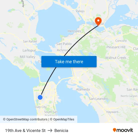 19th Ave & Vicente St to Benicia map