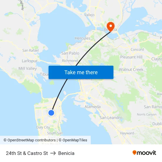 24th St & Castro St to Benicia map
