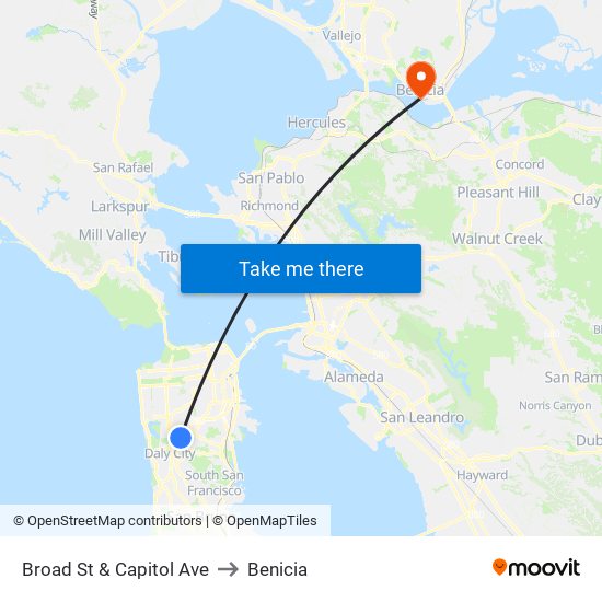 Broad St & Capitol Ave to Benicia map