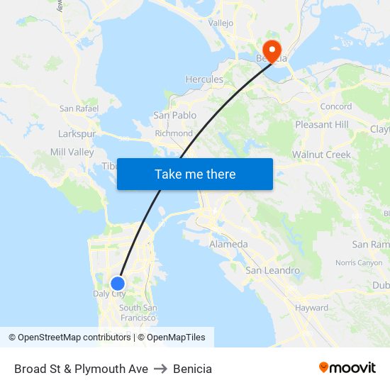 Broad St & Plymouth Ave to Benicia map