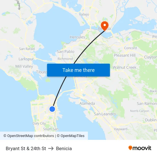Bryant St & 24th St to Benicia map