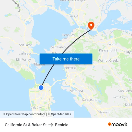 California St & Baker St to Benicia map