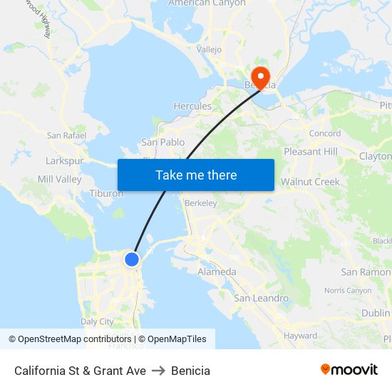 California St & Grant Ave to Benicia map