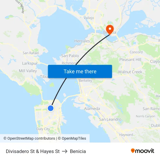 Divisadero St & Hayes St to Benicia map