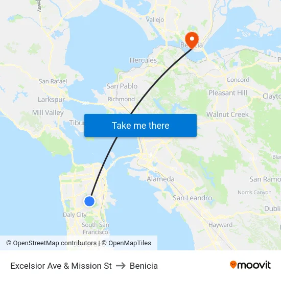 Excelsior Ave & Mission St to Benicia map