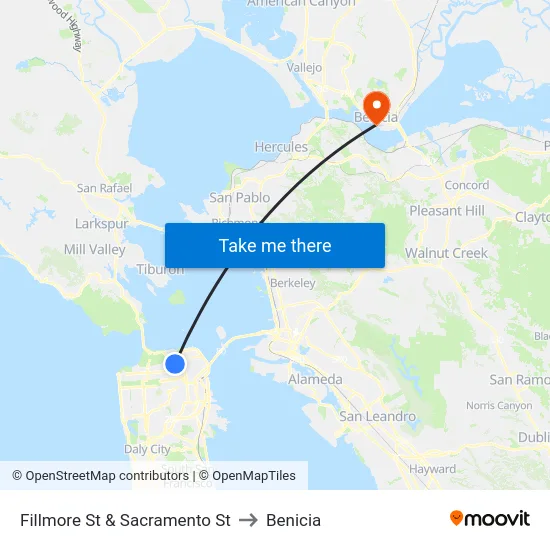Fillmore St & Sacramento St to Benicia map