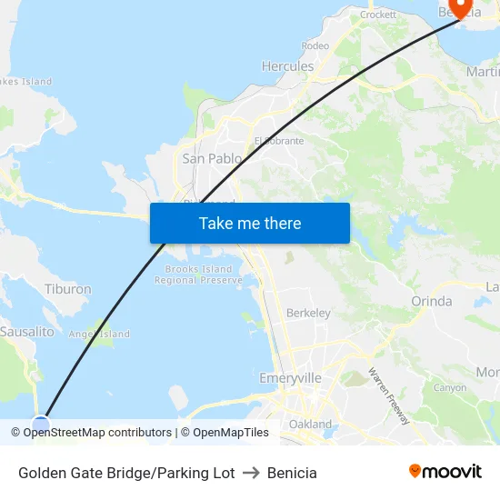 Golden Gate Bridge/Parking Lot to Benicia map