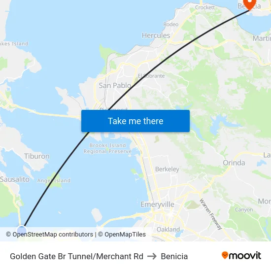 Golden Gate Br Tunnel/Merchant Rd to Benicia map