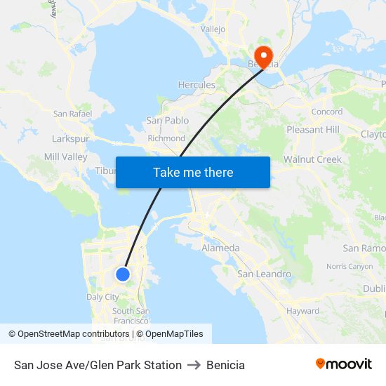 San Jose Ave/Glen Park Station to Benicia map