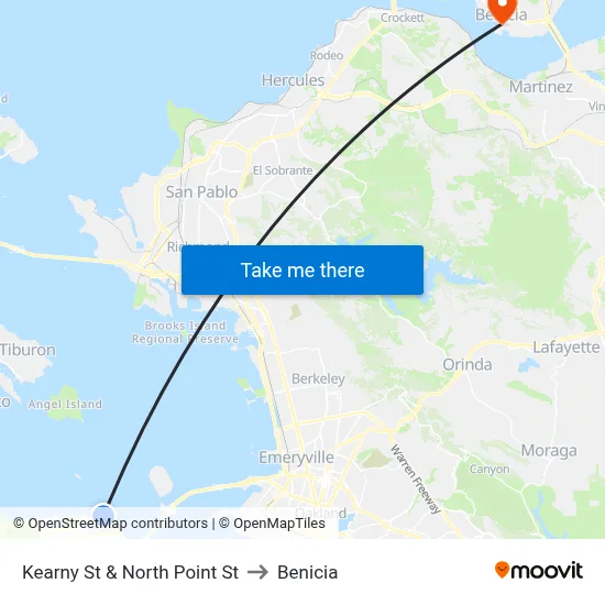 Kearny St & North Point St to Benicia map