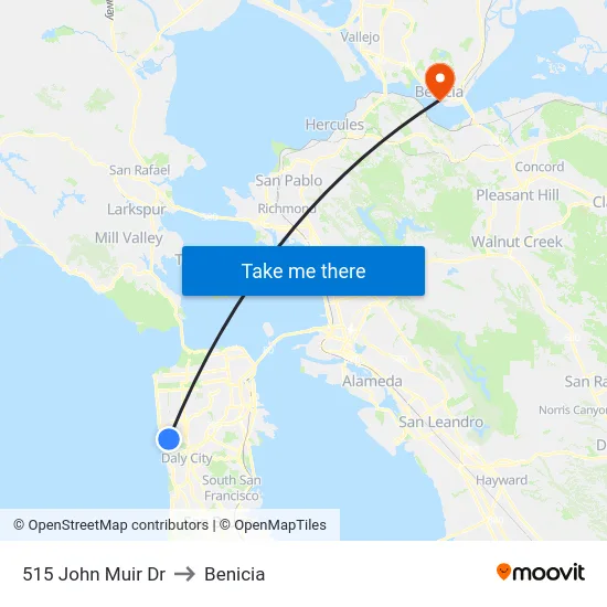 515 John Muir Dr to Benicia map