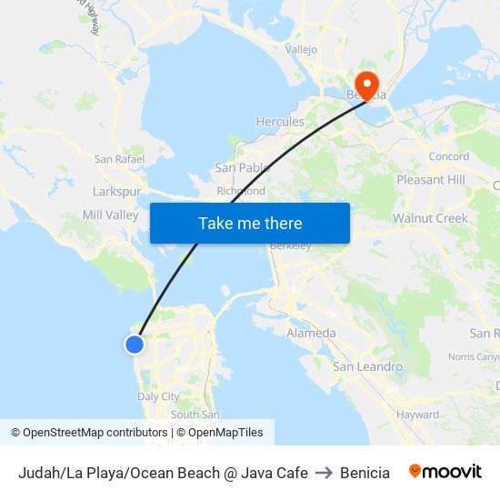 Judah/La Playa/Ocean Beach @ Java Cafe to Benicia map