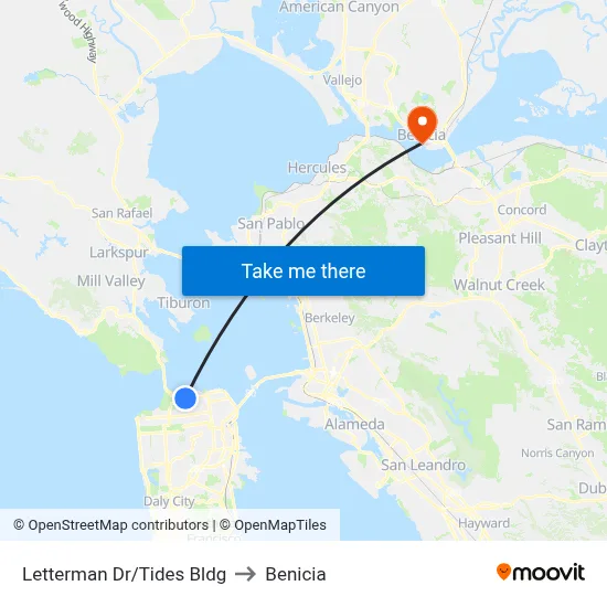 Letterman Dr/Tides Bldg to Benicia map