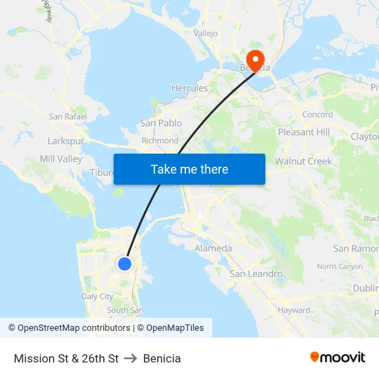 Mission St & 26th St to Benicia map