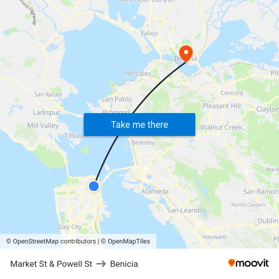Market St & Powell St to Benicia map