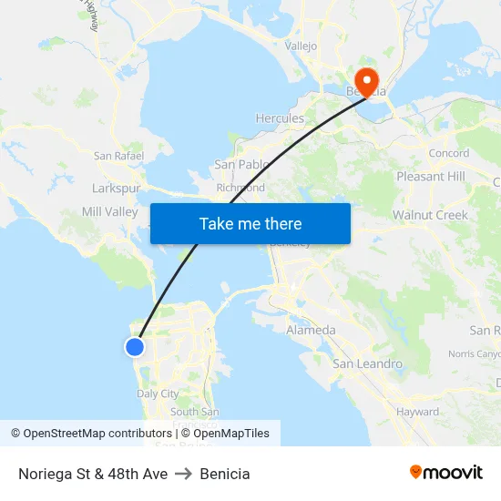 Noriega St & 48th Ave to Benicia map