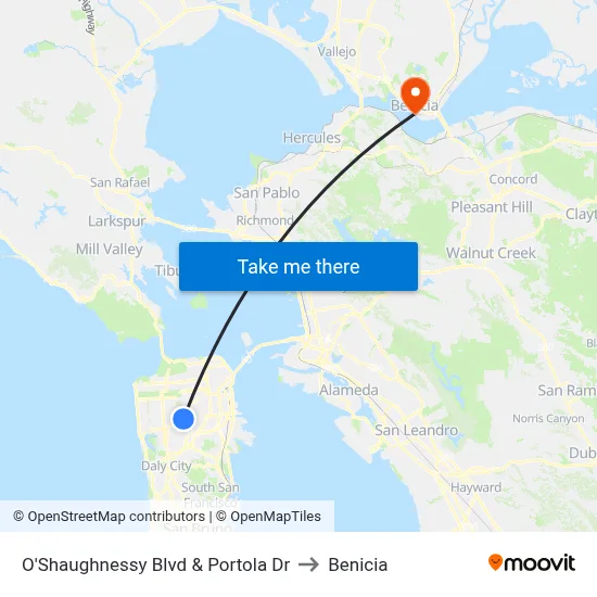 O'Shaughnessy Blvd & Portola Dr to Benicia map