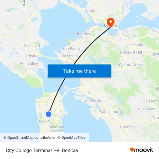 City College Terminal to Benicia map