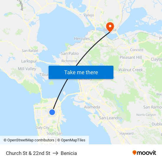 Church St & 22nd St to Benicia map