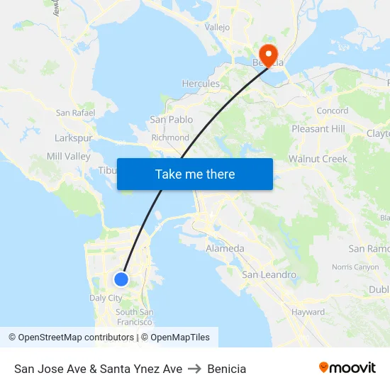 San Jose Ave & Santa Ynez Ave to Benicia map