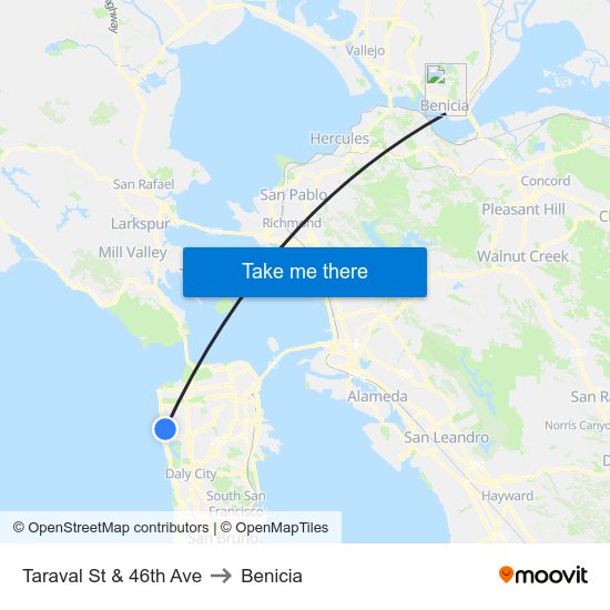 Taraval St & 46th Ave to Benicia map