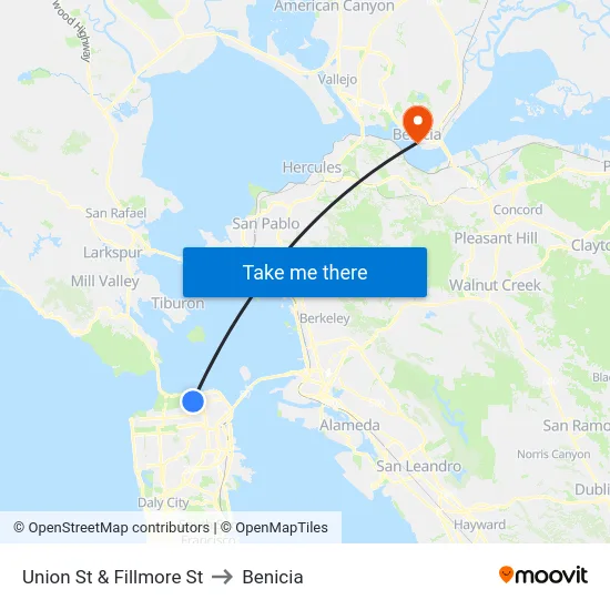 Union St & Fillmore St to Benicia map