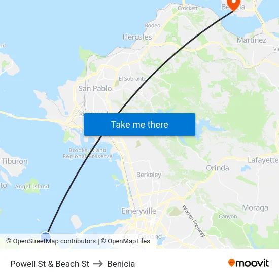 Powell St & Beach St to Benicia map