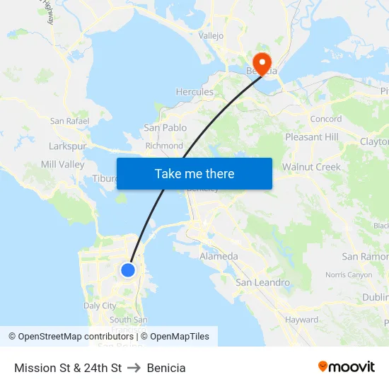 Mission St & 24th St to Benicia map