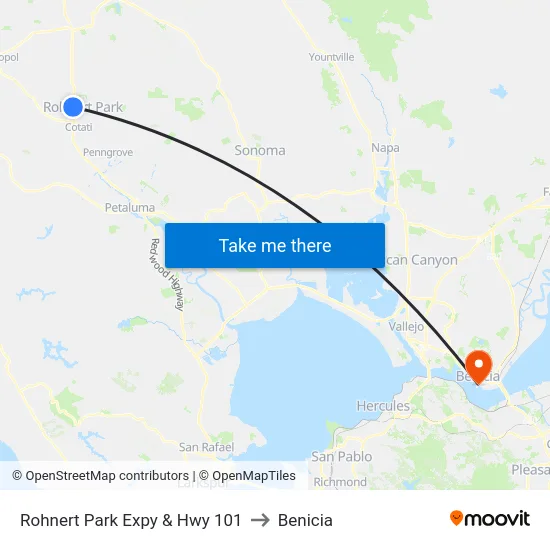 Rohnert Park Expy & Hwy 101 to Benicia map