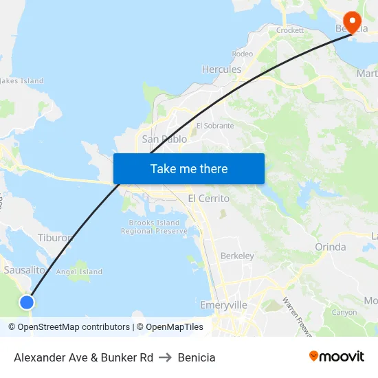 Alexander Ave & Bunker Rd to Benicia map