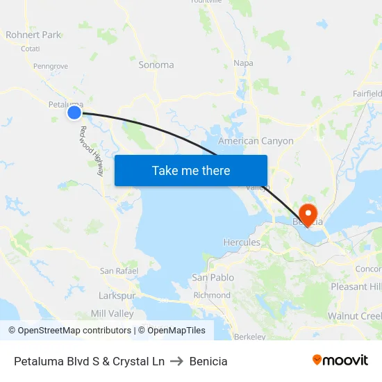 Petaluma Blvd S & Crystal Ln to Benicia map