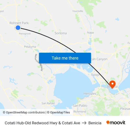 Cotati Hub-Old Redwood Hwy & Cotati Ave to Benicia map