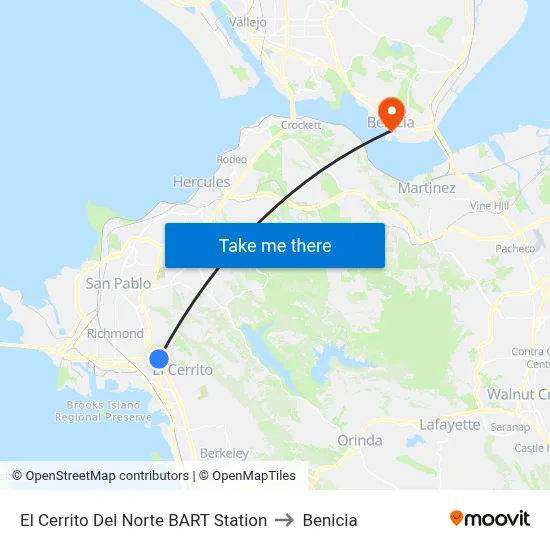 El Cerrito Del Norte BART Station to Benicia map