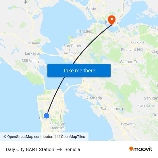 Daly City BART Station to Benicia map