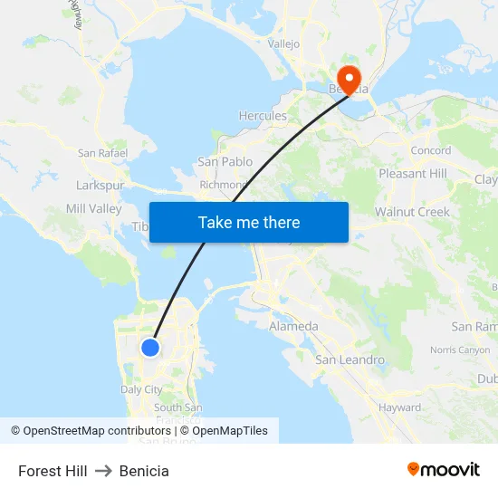 Forest Hill to Benicia map