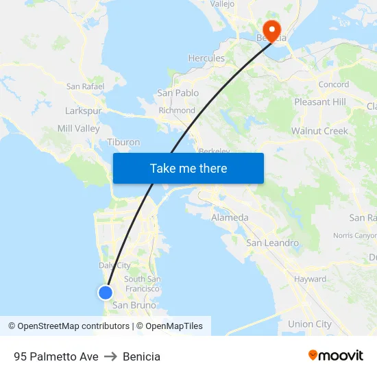 95 Palmetto Ave to Benicia map