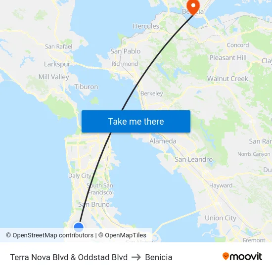 Terra Nova Blvd & Oddstad Blvd to Benicia map