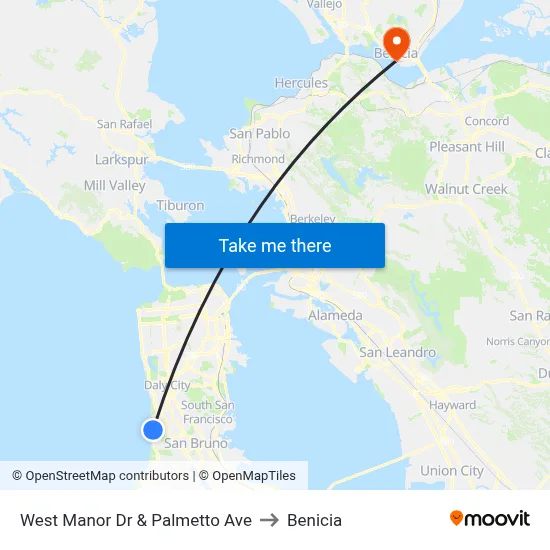 West Manor Dr & Palmetto Ave to Benicia map