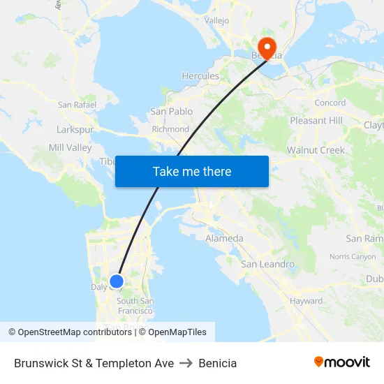 Brunswick St & Templeton Ave to Benicia map