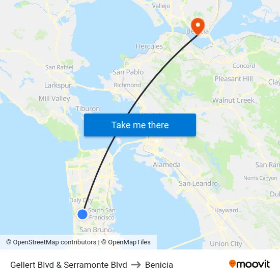 Gellert Blvd & Serramonte Blvd to Benicia map